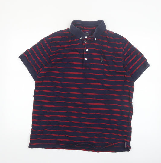 Luke Men's Navy Red Striped Cotton Polo Shirt XL