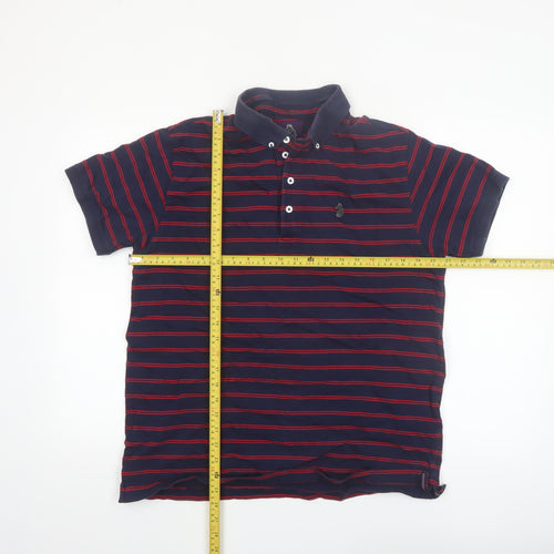 Luke Men's Navy Red Striped Cotton Polo Shirt XL