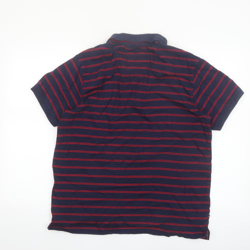 Luke Men's Navy Red Striped Cotton Polo Shirt XL