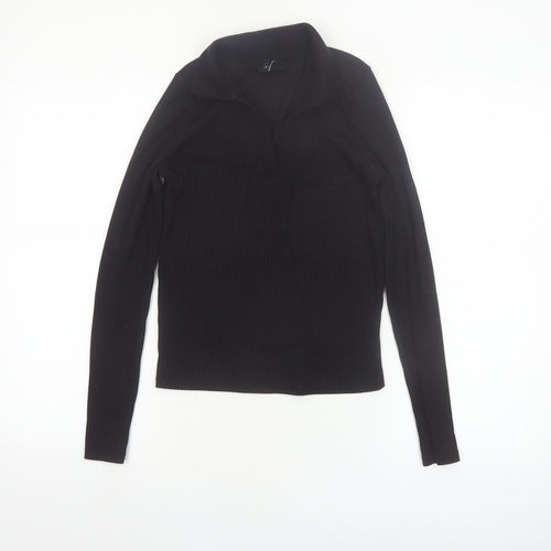 New Look Women's Black Collared Long Sleeve Knit Top Size 12
