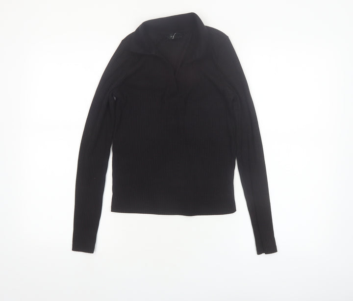 New Look Women's Black Collared Long Sleeve Knit Top Size 12