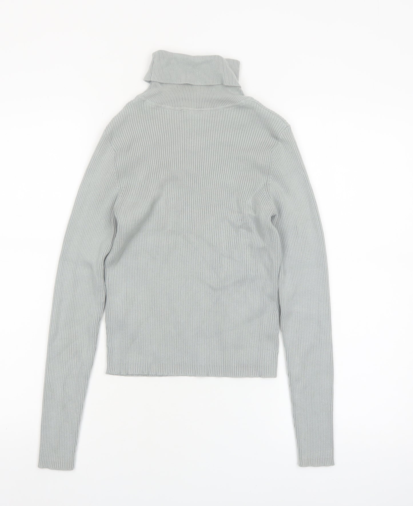Pimkie Women's Grey Roll Neck Ribbed Jumper Size 12