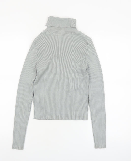 Pimkie Women's Grey Roll Neck Ribbed Jumper Size 12