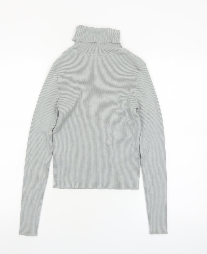 Pimkie Women's Grey Roll Neck Ribbed Jumper Size 12
