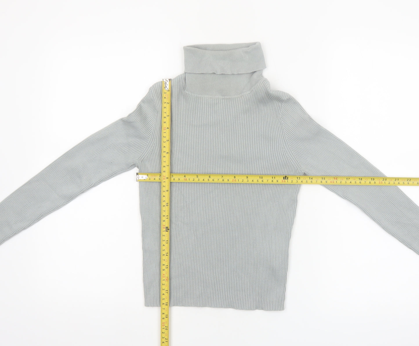 Pimkie Women's Grey Roll Neck Ribbed Jumper Size 12