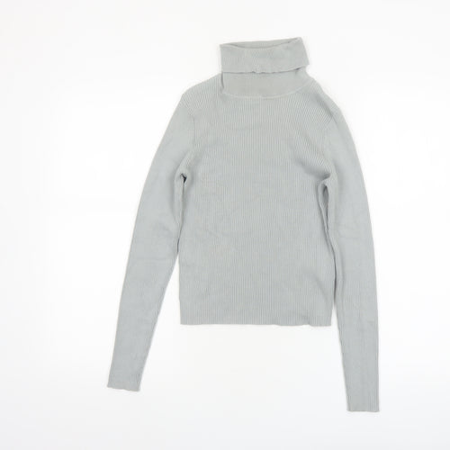 Pimkie Women's Grey Roll Neck Ribbed Jumper Size 12