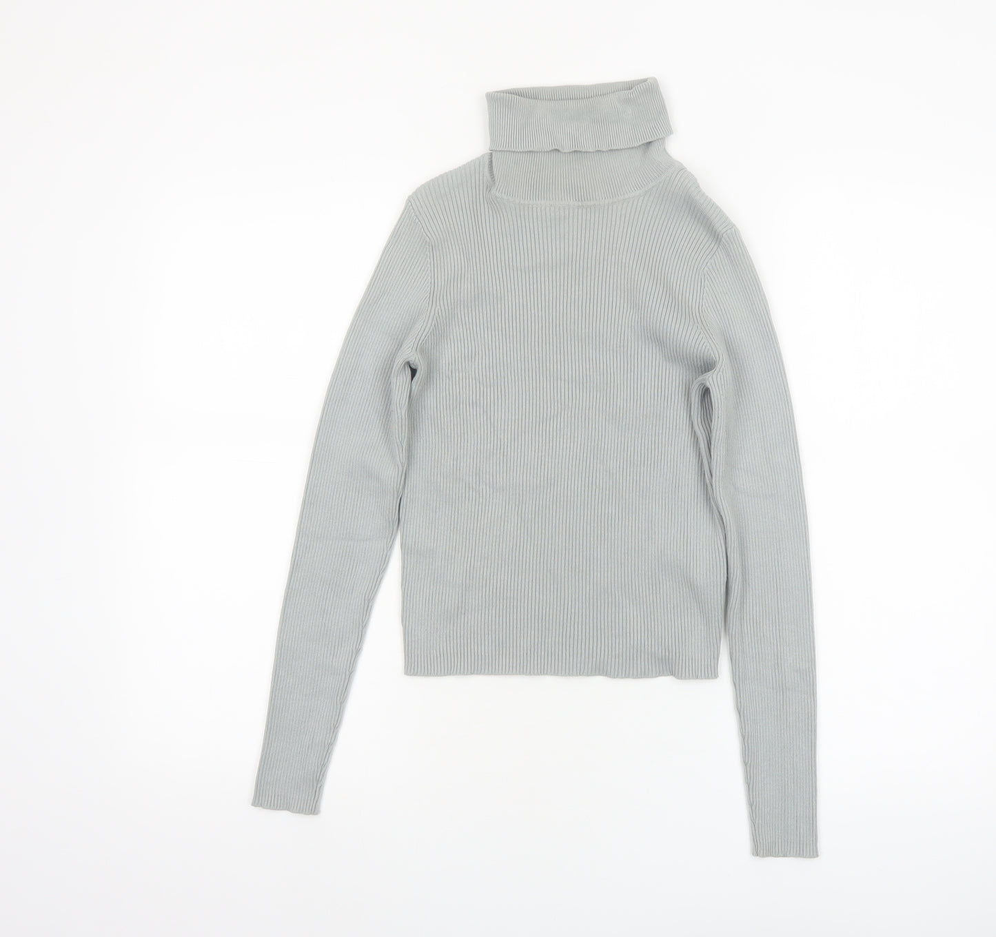 Pimkie Women's Grey Roll Neck Ribbed Jumper Size 12