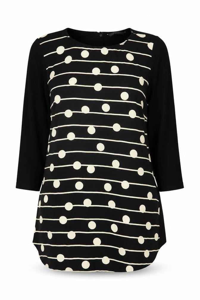 Front view of Marks & Spencer Women’s Black Polka Dot Tunic Blouse, size UK 10