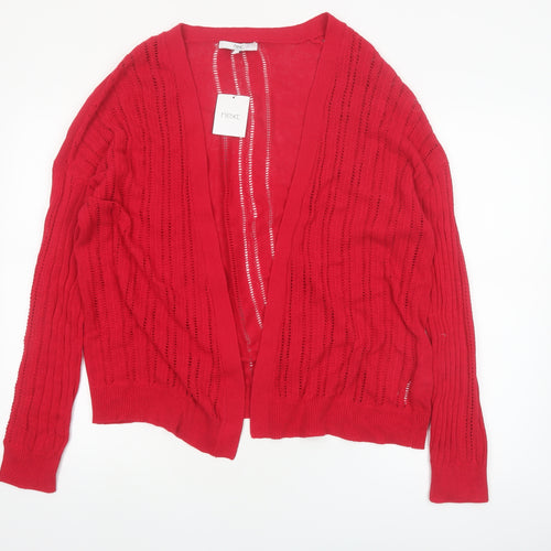 Next Women’s Red Cotton Open-Knit Long Sleeve Cardigan Size 18