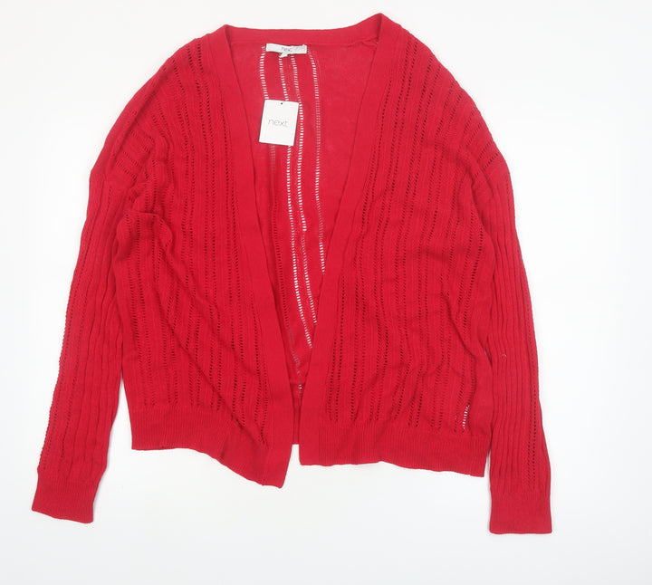 Next Women’s Red Cotton Open-Knit Long Sleeve Cardigan Size 18