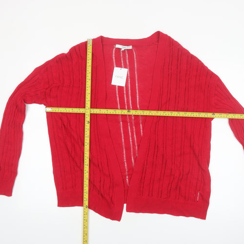 Next Women’s Red Cotton Open-Knit Long Sleeve Cardigan Size 18