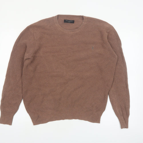 AllSaints Men's Brown Cotton Waffle Knit Jumper Medium