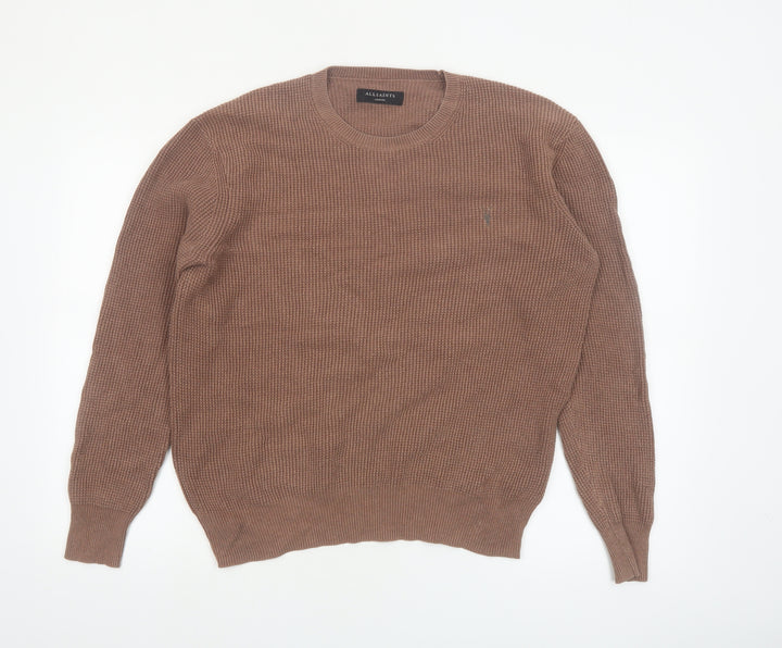AllSaints Men's Brown Cotton Waffle Knit Jumper Medium