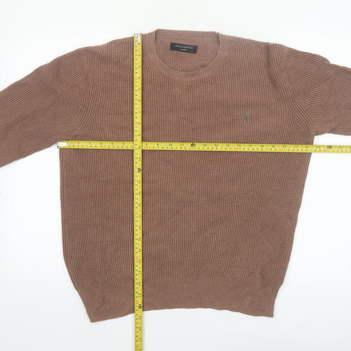 AllSaints Men's Brown Cotton Waffle Knit Jumper Medium