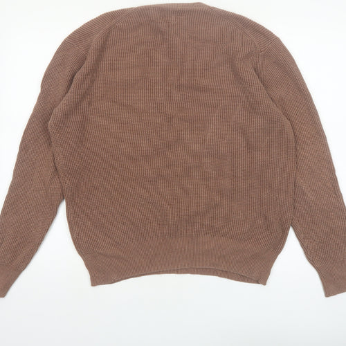 AllSaints Men's Brown Cotton Waffle Knit Jumper Medium