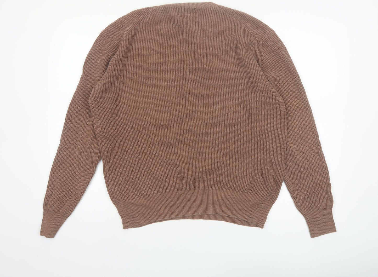 AllSaints Men's Brown Cotton Waffle Knit Jumper Medium