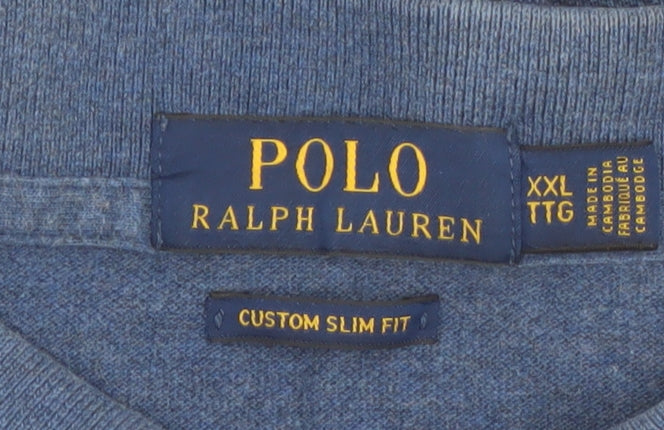 Polo Ralph Lauren Men's Blue Custom Slim Fit Cotton Polo XXL