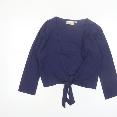 Adini Women's Blue Cotton Wrap Tie Blouse Long Sleeve XS