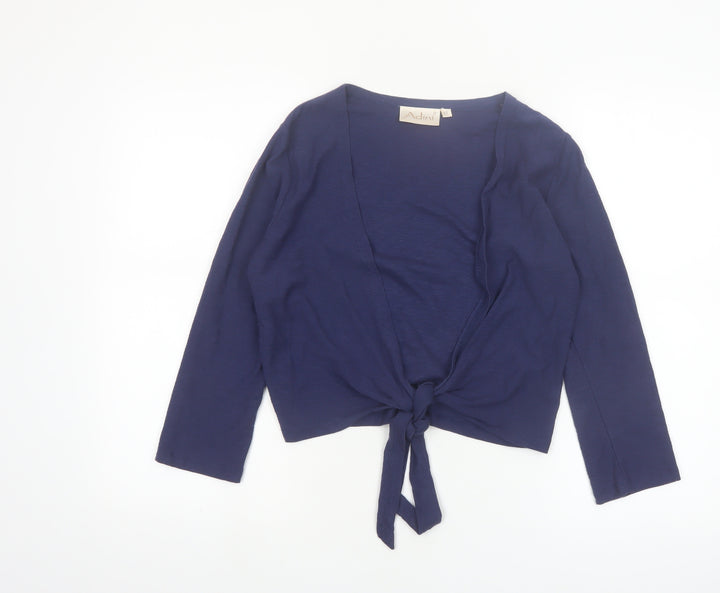 Adini Women's Blue Cotton Wrap Tie Blouse Long Sleeve XS