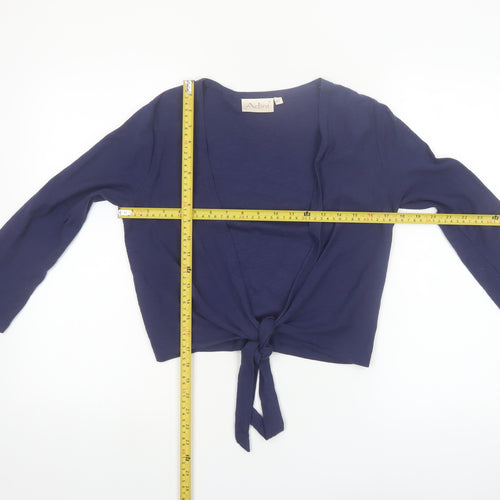 Adini Women's Blue Cotton Wrap Tie Blouse Long Sleeve XS