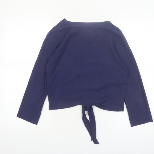 Adini Women's Blue Cotton Wrap Tie Blouse Long Sleeve XS