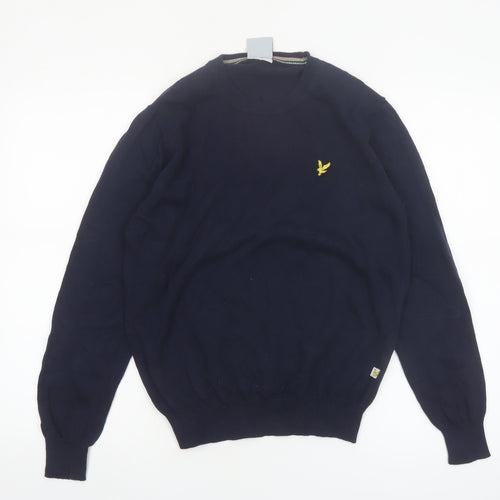 Lyle & Scott Men's Blue Cotton Crew Neck Golf Jumper Small