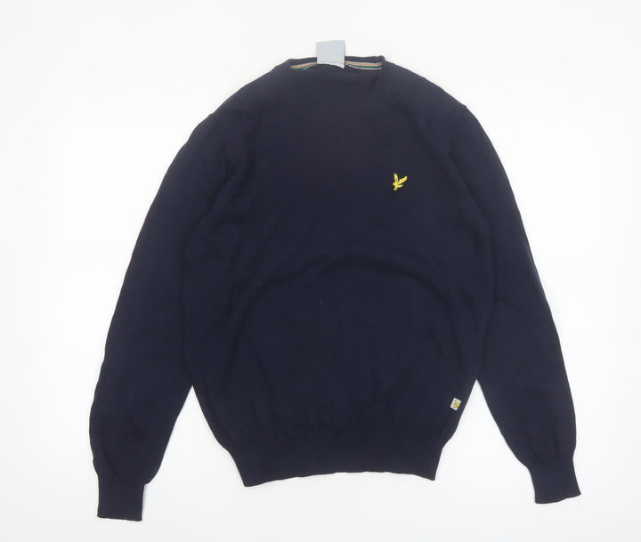 Lyle & Scott Men's Blue Cotton Crew Neck Golf Jumper Small