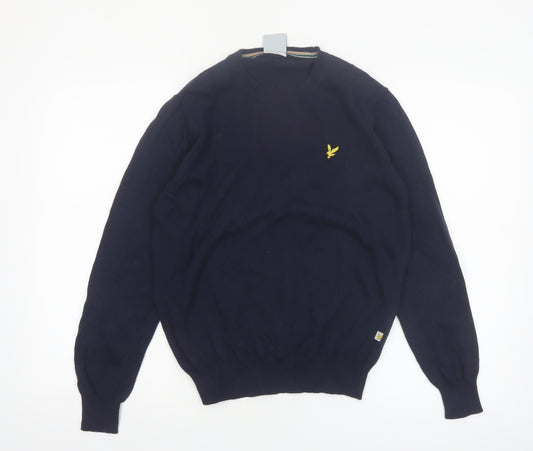 Lyle & Scott Men's Blue Cotton Crew Neck Golf Jumper Small