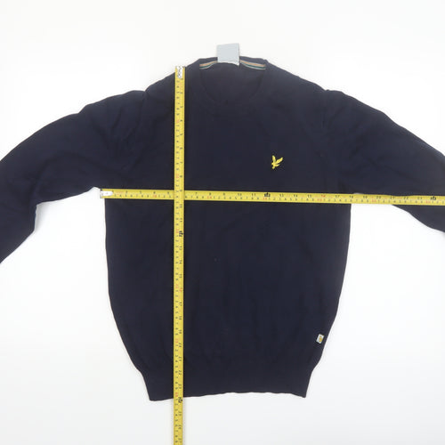 Lyle & Scott Men's Blue Cotton Crew Neck Golf Jumper Small