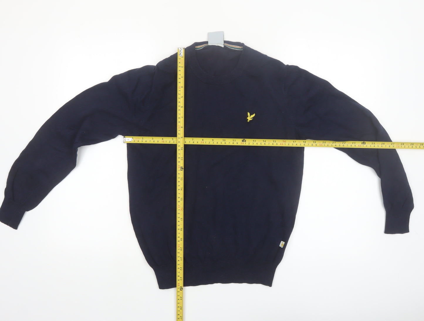 Lyle & Scott Men's Blue Cotton Crew Neck Golf Jumper Small