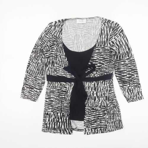 Wallis Petite Black Geometric Wrap Blouse Size 6 Women’s 3/4 Sleeve