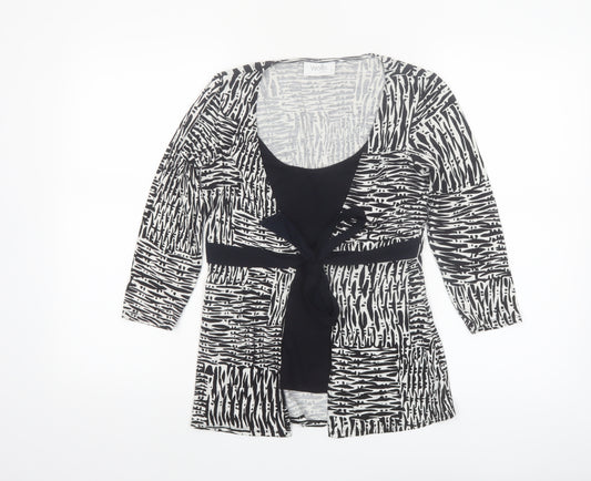 Wallis Petite Black Geometric Wrap Blouse Size 6 Women’s 3/4 Sleeve