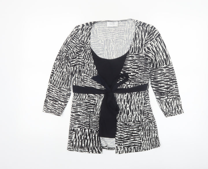 Wallis Petite Black Geometric Wrap Blouse Size 6 Women’s 3/4 Sleeve
