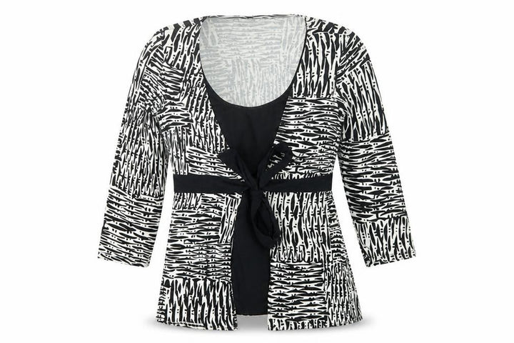 Wallis Petite Black Geometric Wrap Blouse Size 6 Women’s 3/4 Sleeve