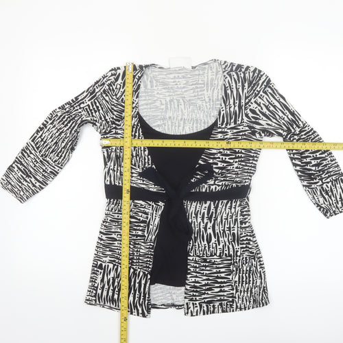 Wallis Petite Black Geometric Wrap Blouse Size 6 Women’s 3/4 Sleeve