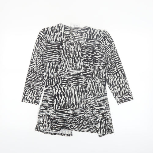 Wallis Petite Black Geometric Wrap Blouse Size 6 Women’s 3/4 Sleeve