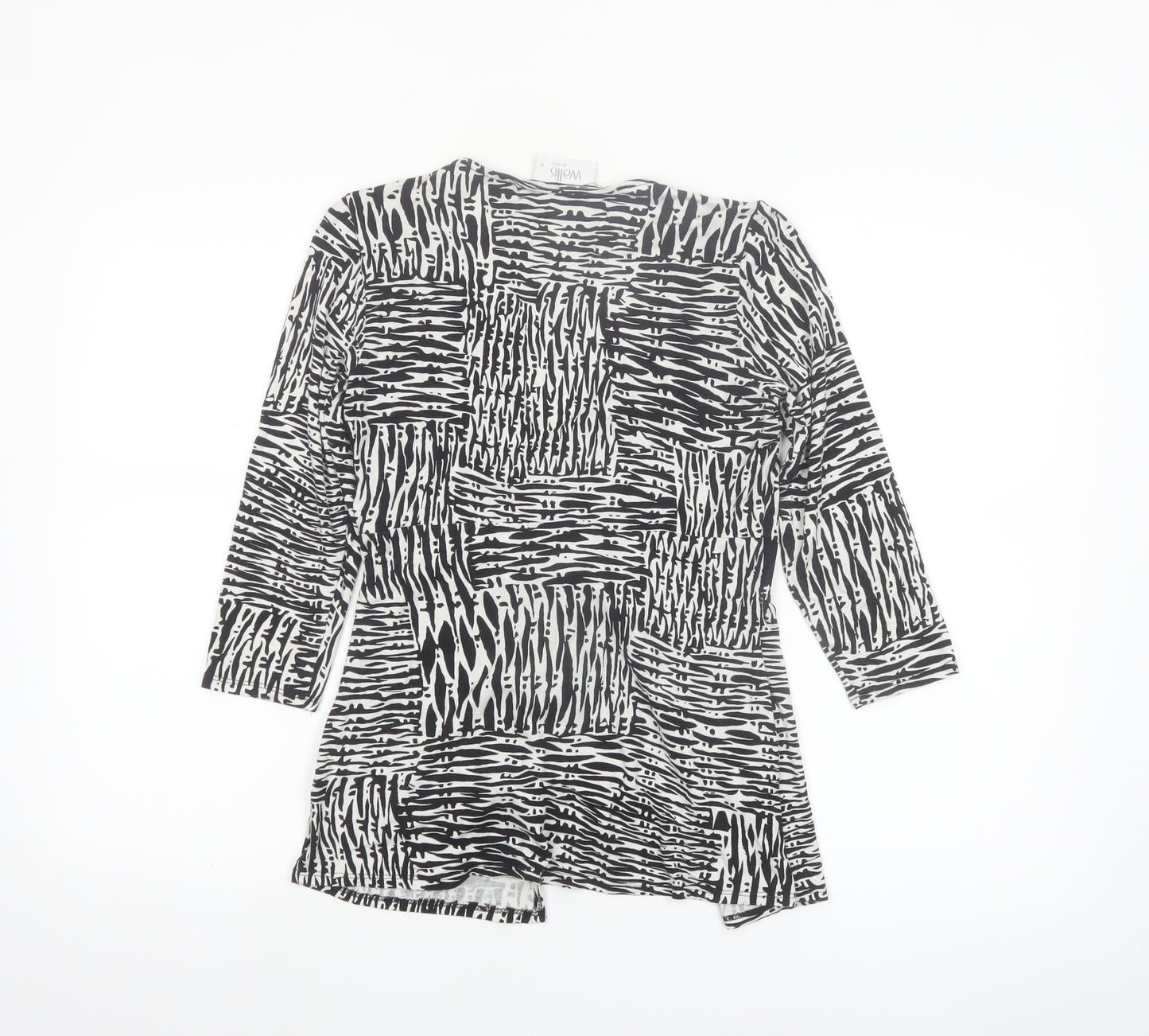 Wallis Petite Black Geometric Wrap Blouse Size 6 Women’s 3/4 Sleeve
