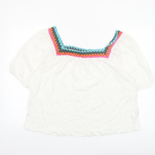 Boden Women’s White Linen Crochet Trim Peasant Blouse UK 14