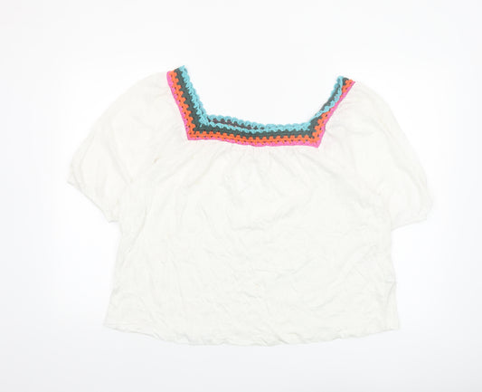 Boden Women’s White Linen Crochet Trim Peasant Blouse UK 14