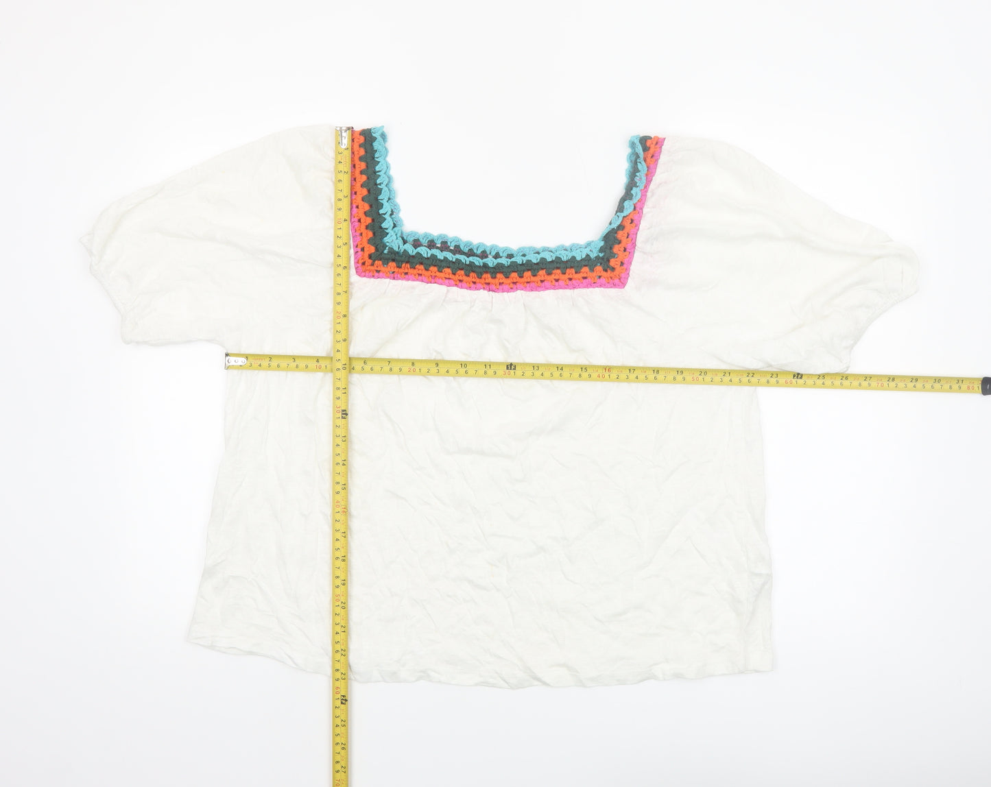 Boden Women’s White Linen Crochet Trim Peasant Blouse UK 14