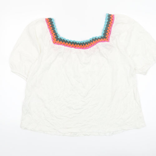 Boden Women’s White Linen Crochet Trim Peasant Blouse UK 14