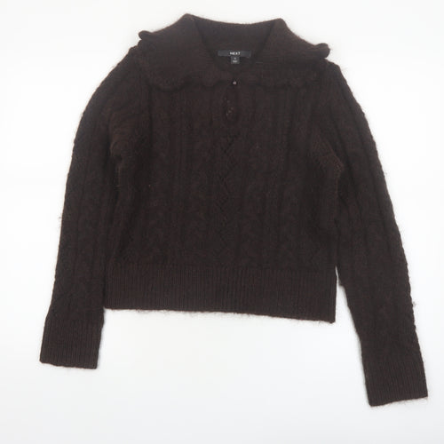 Next Women Brown Collared Cable-Knit Jumper Size S
