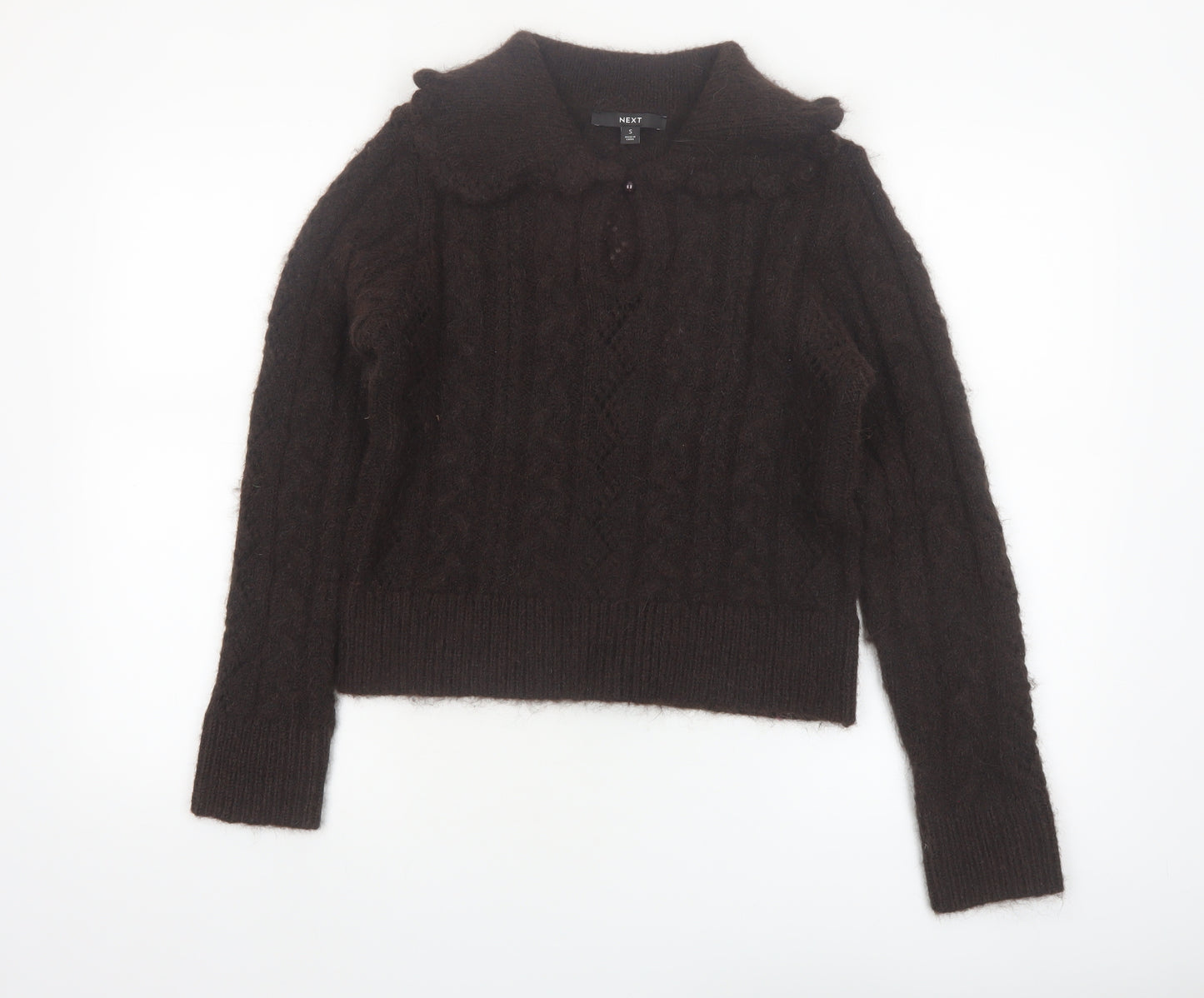 Next Women Brown Collared Cable-Knit Jumper Size S