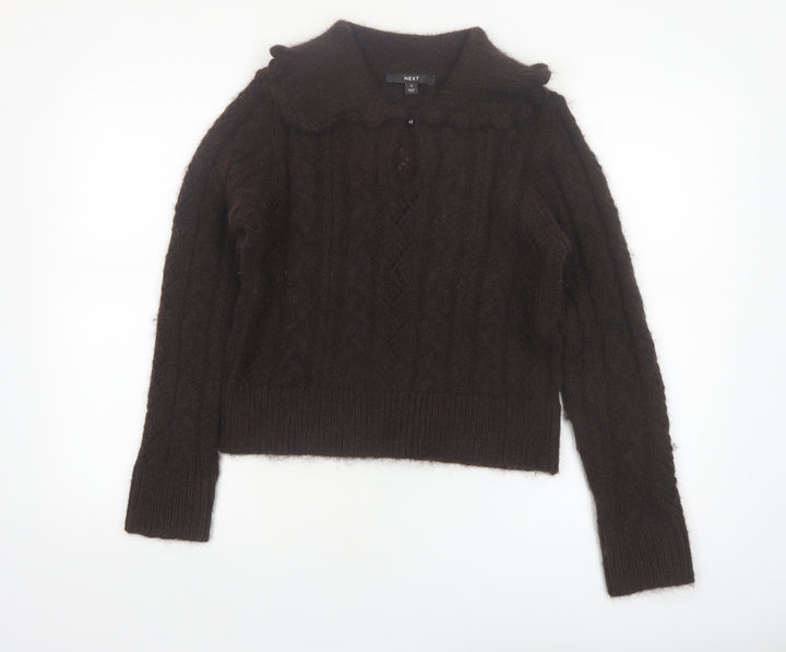 Next Women Brown Collared Cable-Knit Jumper Size S