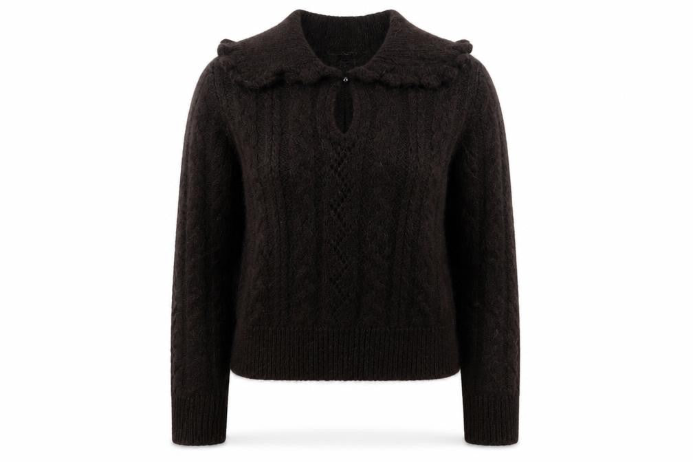 Front view of Next Women Brown Collared Cable-Knit Jumper, size S