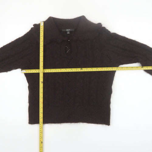 Next Women Brown Collared Cable-Knit Jumper Size S