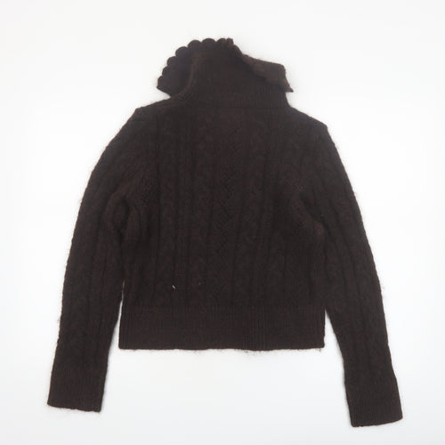 Next Women Brown Collared Cable-Knit Jumper Size S