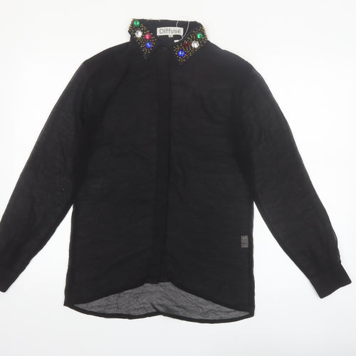 Diffuse Womens Black Beaded Collar Long Sleeve Blouse Size 12