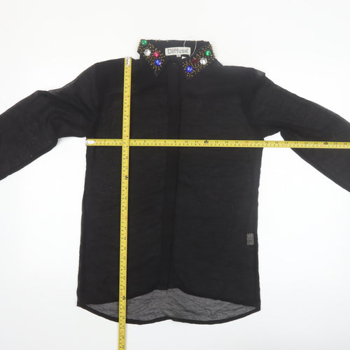 Diffuse Womens Black Beaded Collar Long Sleeve Blouse Size 12