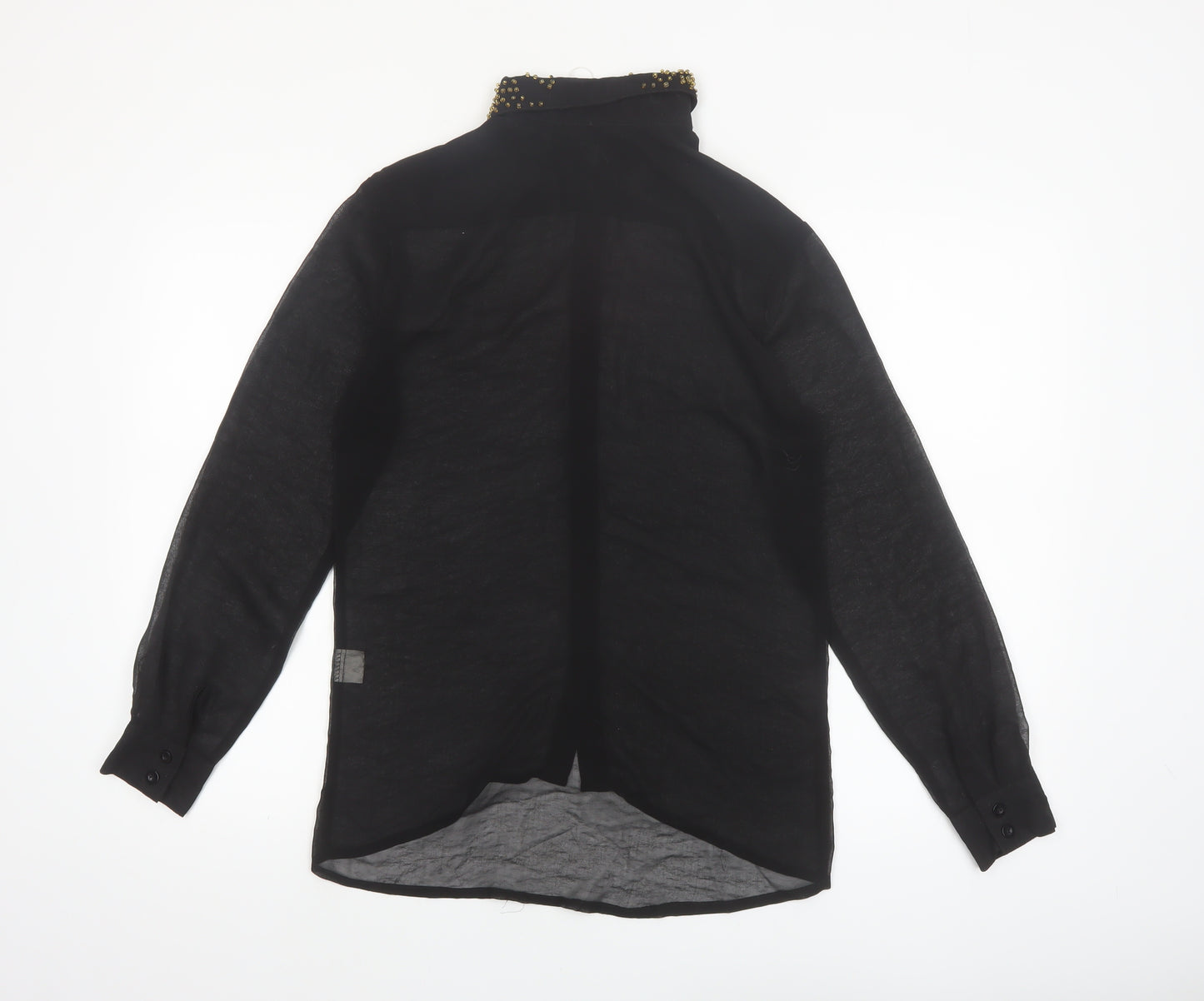 Diffuse Womens Black Beaded Collar Long Sleeve Blouse Size 12